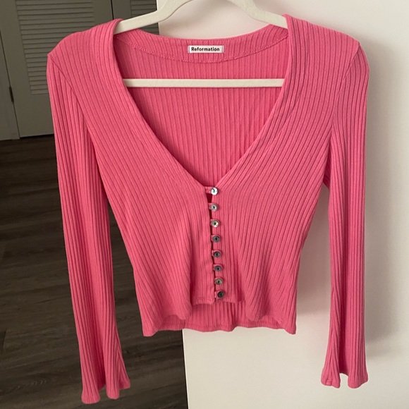 Reformation Tops - Reformation Gellar Top hot pink Candy fuschia button up